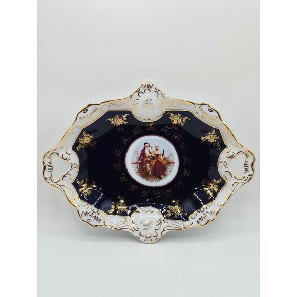 Tiger Yedi Inc. Other - Tiger Yedi Inc Fine Porcelain Fruit Tray Cobalt Blue Gold Courting Couple 12.5"